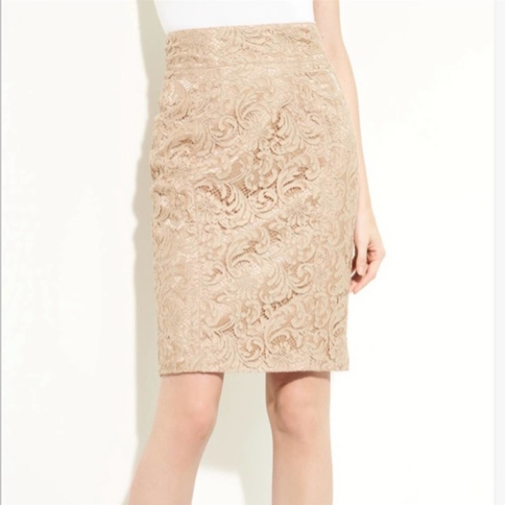 Burberry baroque lace pencil skirt beige taupe sz 10